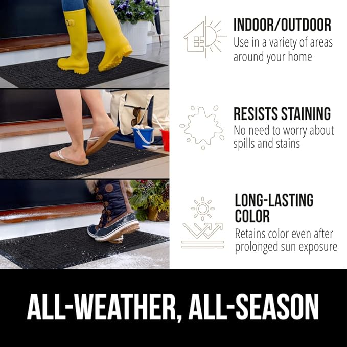 GORILLA GRIP 100% Waterproof All-Season WeatherMAX Doormat, 60x24, US Designed Natural Rubber, Stain and Fade Resistant, Low Profile Indoor Outdoor Door Mats, Easy Clean Patio Mat, Midnight Maze