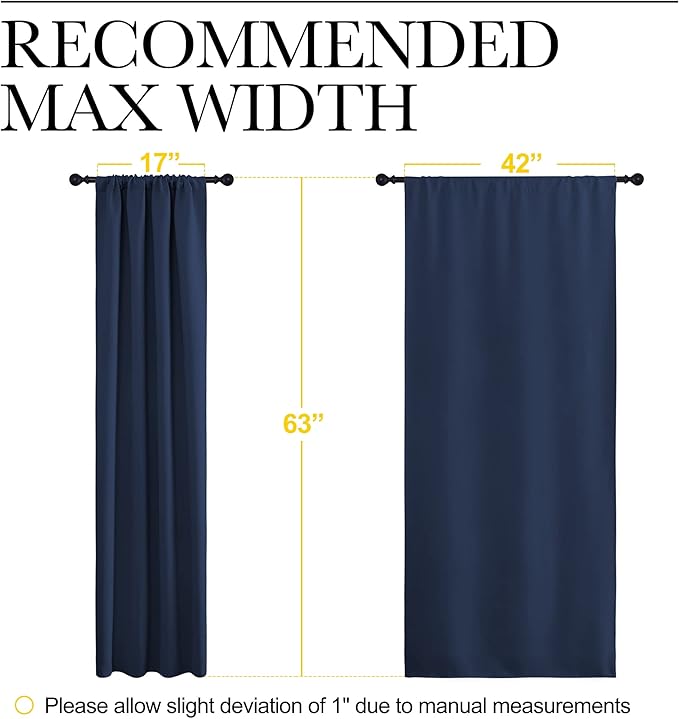 NICETOWN Bedroom Curtains Blackout Draperies - All Season Thermal Insulated Solid Rod Pocket Top Blackout Curtains/Drapes for Kid's Room (Navy, 1 Pair, 42 x 63 Inch)