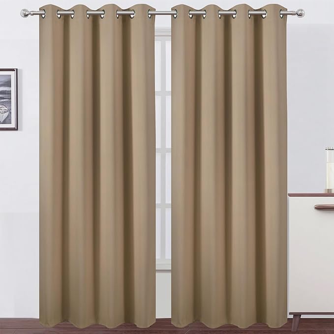 LEMOMO Blackout Curtains 52 x 108 inch/Natural Curtains Set of 2 Panels/Thermal Insulated Room Darkening Bedroom Curtains