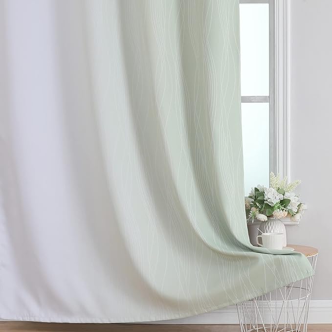 Estelar Textiler Sage Green and Greyish White Gradient Blackout Curtains for Bedroom, Thermal Insulated Ombre Blackout Drapes, Light Blocking Energy Saving Curtains for Living Room,52Wx96L,2 Panels