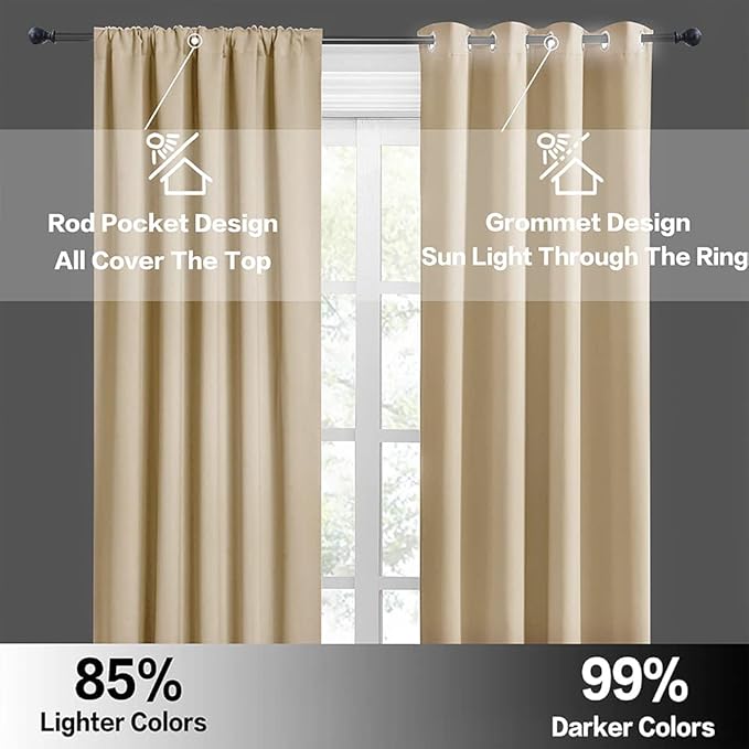 RYB HOME Cafe Curtains 24 inch Length, RV Curtains for Camper Windows, Mini Short Small Insulating Light UV Heat Blocking Privacy Half Window Tiers, Width 29 by Length 24, Biscotti Beige, 2 Panels