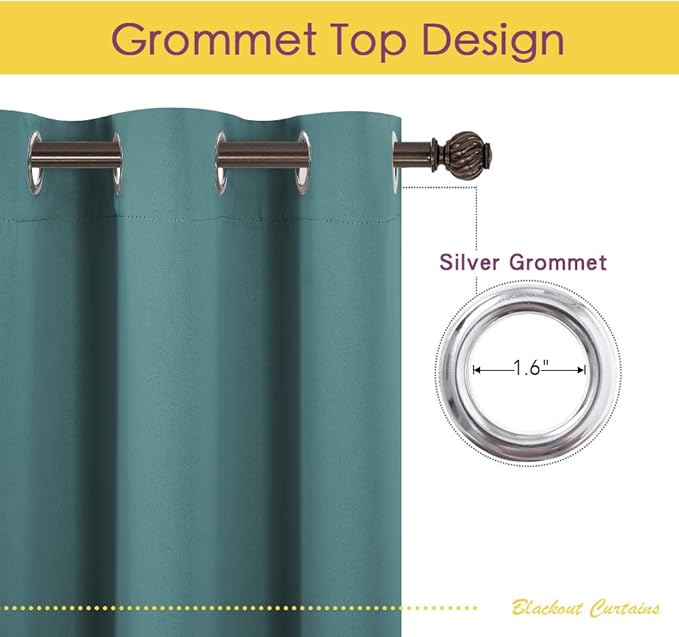 NICETOWN Bedroom Curtain Panels Blackout Draperies, Thermal Insulated Solid Grommet Blackout Curtains/Drapes (Sea Teal, One Pair, 70 by 63-inch)
