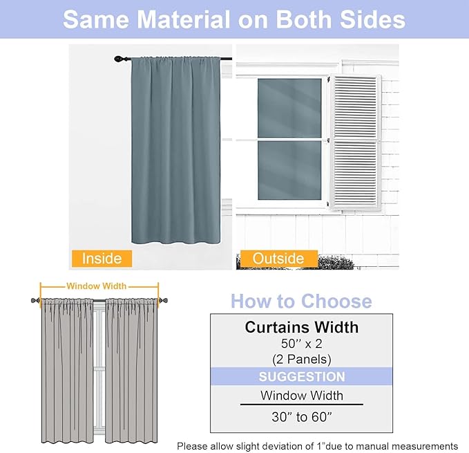 Simplebrand Ava Stone Blue Blackout Curtains for Bedroom 96 Inches Long 2 Panels, Thermal Insulated, Energy Saving Living Room Window Treatment Curtains Blackout Drapes, W50 x L96 Inch, Stone Blue