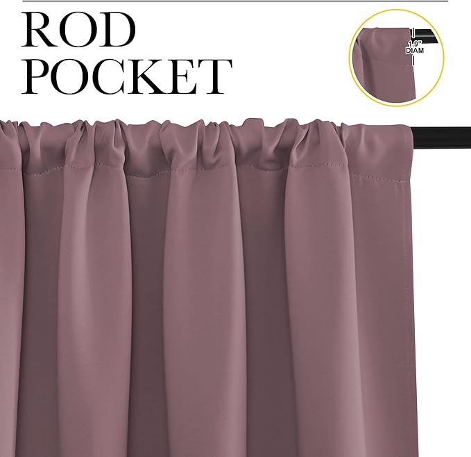 NICETOWN Kitchen Curtains, Short Blackout Curtains & Drapes, Small Window Draperies for Dining Room, Cupboard (Dry Rose, 34" W by 45" L, Set of 2)