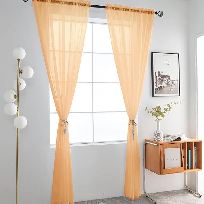 SpaceDresser Beige Sheer Curtains 4 Panels Rod Pocket Semi-Sheer Curtain 63 Inches Long Light Filtering Voile Window Drapes for Bedroom Living Room Kitchen, Each 52W x 63L
