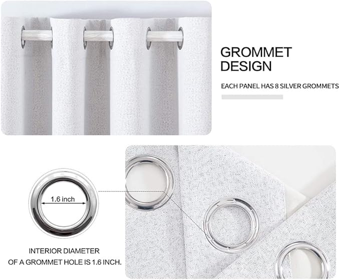 MIULEE Linen Texture 90 Inches Curtains for Bedroom 100% Blackout Thermal Insulated Grayish White Grommet Darkening Curtains for Living Room Nursery 52x90 Inch (2 Panels)