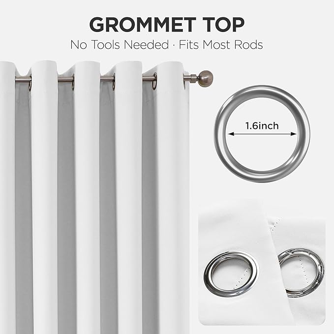 Joydeco Blackout Patio Sliding Door Curtains 96 Inches Long, Grommet Privacy Room Divider Curtains, Extra Wide Thermal Blackout Drapes for Bedroom Living Room (Pure White, 100Wx96L, 1 Panel)
