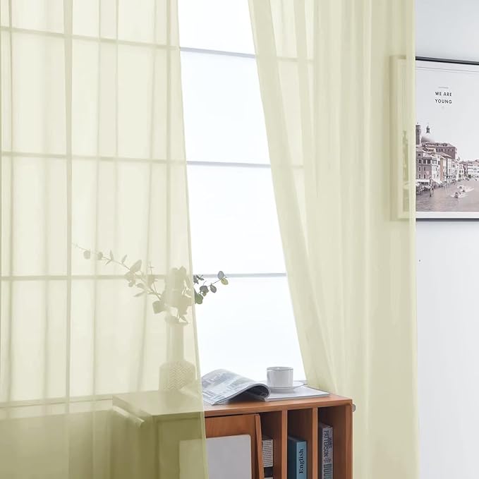 SpaceDresser Basic Rod Pocket Sheer Voile Window Curtain Panels Sage Green 1 Pair 2 Panels 52 Width 63 Inch Long for Kitchen Bedroom Children Living Room Yard（Sage Green, 52W x 63L）