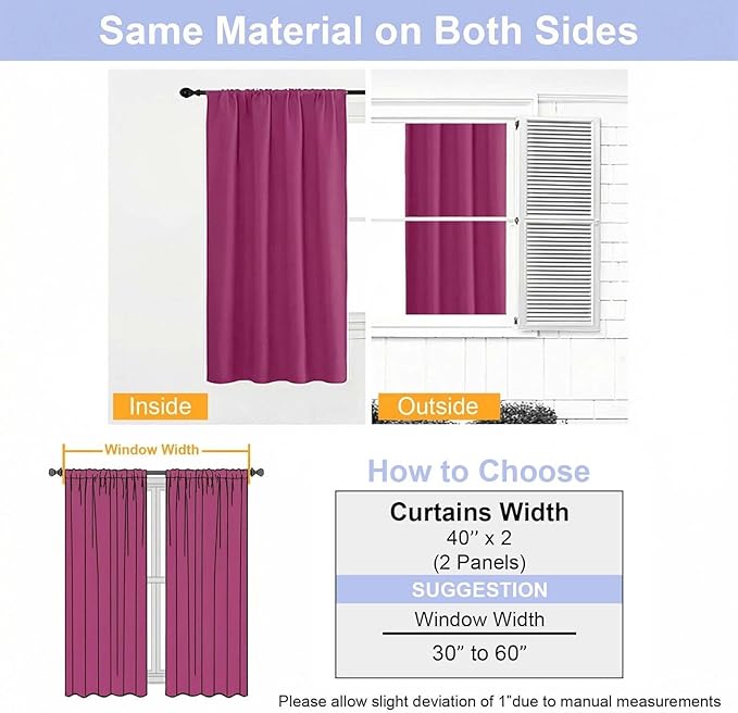 Simplebrand Ava Hot Pink Blackout Curtains for Bedroom 63 Inch Length 2 Panels Set, Privacy Thermal Insulated Rod Pocket Door Window Curtains for Patio French Door Front Door, W40 x L63 Inch