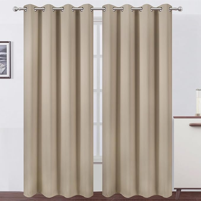 LEMOMO Blackout Curtains 52 x 108 inch/Khaki Curtains Set of 2 Panels/Thermal Insulated Room Darkening Bedroom Curtains