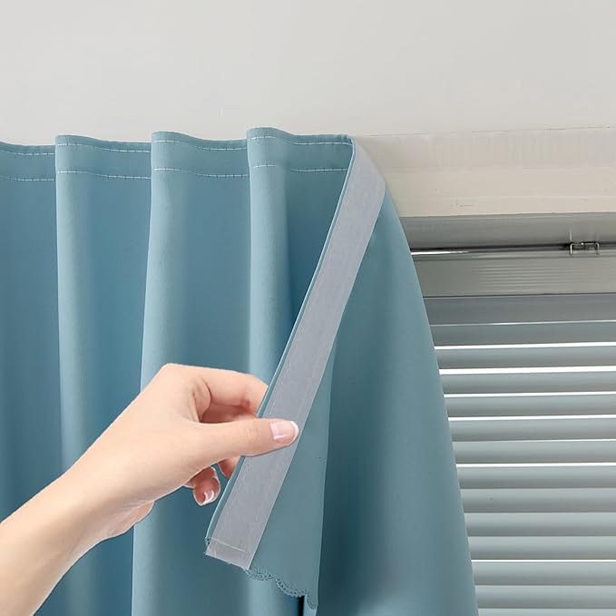 Self Adhesive Curtains, Black Out Shade for Window, Blackout Fabric Temporary Window Coverings Easy to Hang Curtains No Rod Needed, Use for Bedroom, Room, Kitchen, 47" W X 79" L, Lake Blue, 1 Panel