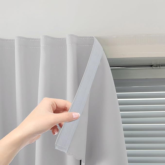 Blackout Curtains for Bedroom Sticky Curtain Blackout Window Cover Self Adhesive Curtains Rod No Drillng, 47" W X 71" L, Light Grey, 1 Panel