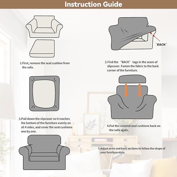 WEERRW Stretch Chair Sofa Slipcover - 2 Pieces Luxury Soft Plush Couch Cover Furniture Protector with Elastic Bottom for Pets, Machine Washable, Ivory, Small