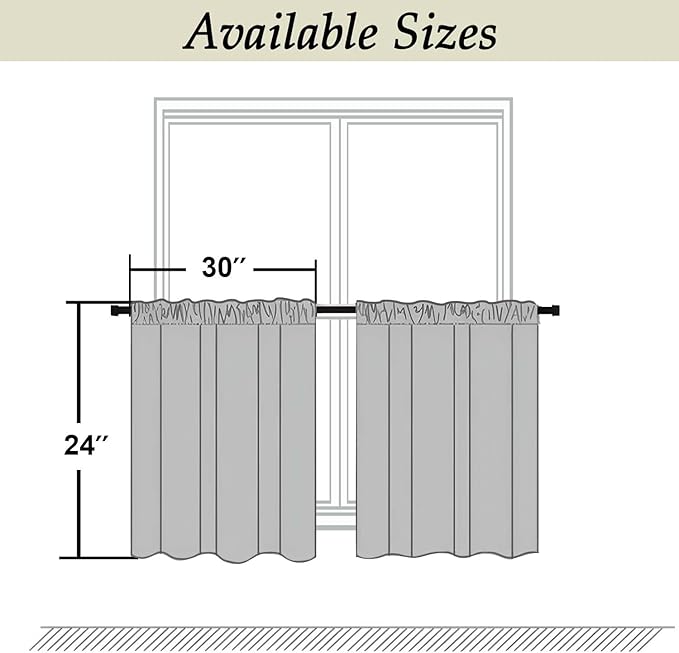 Simplebrand Ava Aqua Short 24 Inches Blackout Curtain 2 Panels Set, Half Window Rod Pocket Privacy Curtain Tiers for Kitchen, Curtains Blackout for Bathroom Shades, W30 x L24 Inch, Aqua