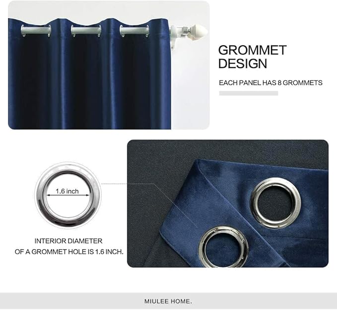 MIULEE 2 Panels Blackout Velvet Curtains Solid Soft Grommet Royal Blue Curtain Thermal Insulated Soundproof Room Darkening Black Out Curtains/Drapes/Panels for Living Room Bedroom 52 x 108 Inch