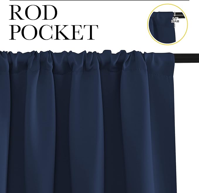 NICETOWN RV Blackout Curtains for Camper Windows, Kitchen Curtains, Short Blackout Curtains & Drapes, Thermal Insulated Rod Pocket Window Treatment Draperies for Nursery (Navy, 34" x 30", Set of 2)