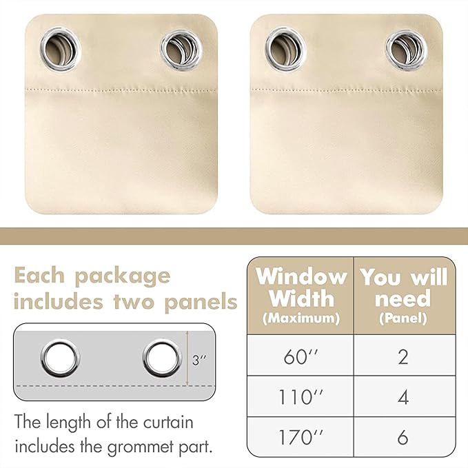 MIULEE Room Darkening Curtains Thermal Insulated Black Out Drapes Solid Window Treatment Set Grommet Top Light Blocking Blackout Curtain for Living Room/Bedroom 2 Panels 52 x 84 inch Cream Beige