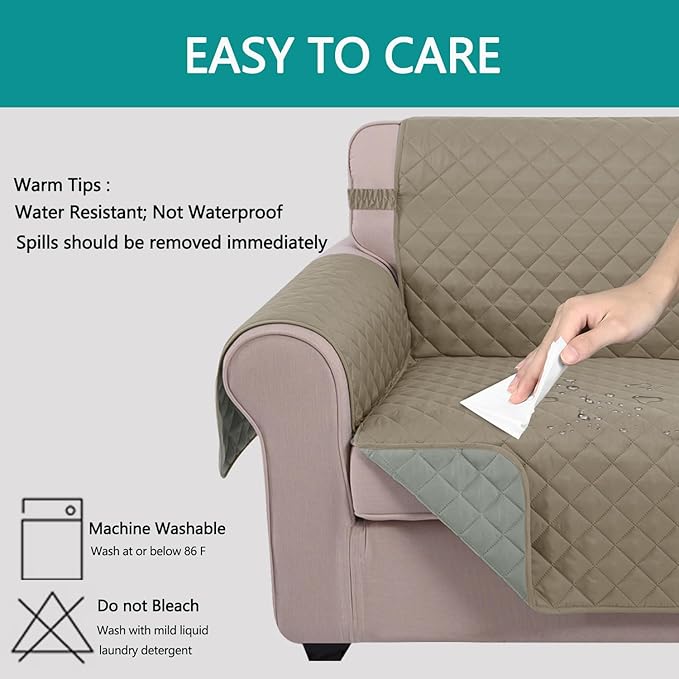 U-NICE HOME Loveseat Sofa Cover Reversible Couch Covers for 2 Cushion Couch for Dogs Furniture Protector Cover with Elastic Straps Water Resistant(Loveseat Small, Khaki/Light Grey)