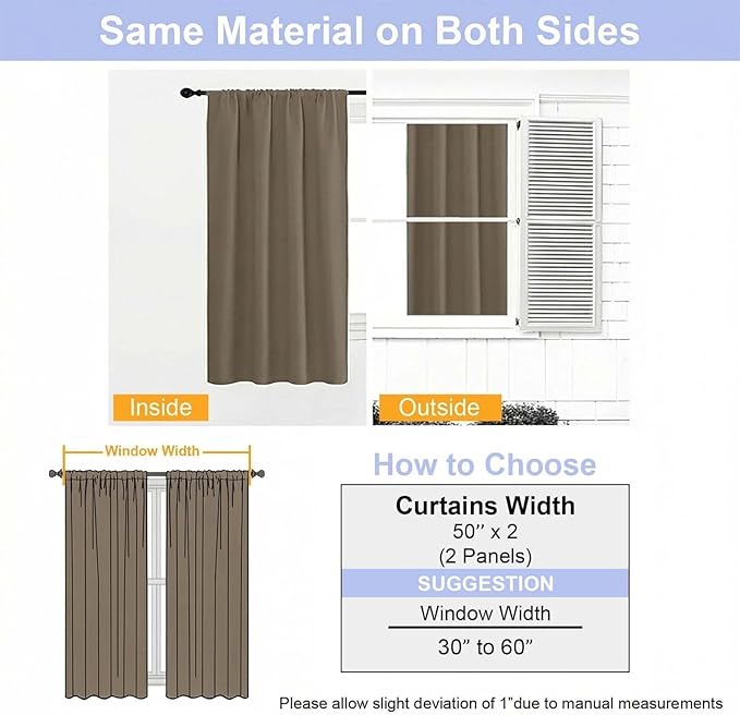 Simplebrand Ava Blackout Curtains for Patio 108 Inches Long 2 Panels Set, Solid Thermal Insulated Room Darkening Rod Pocket Window Treatment Curtains Blackout Drapes, W50 x L108 Inch, Latte