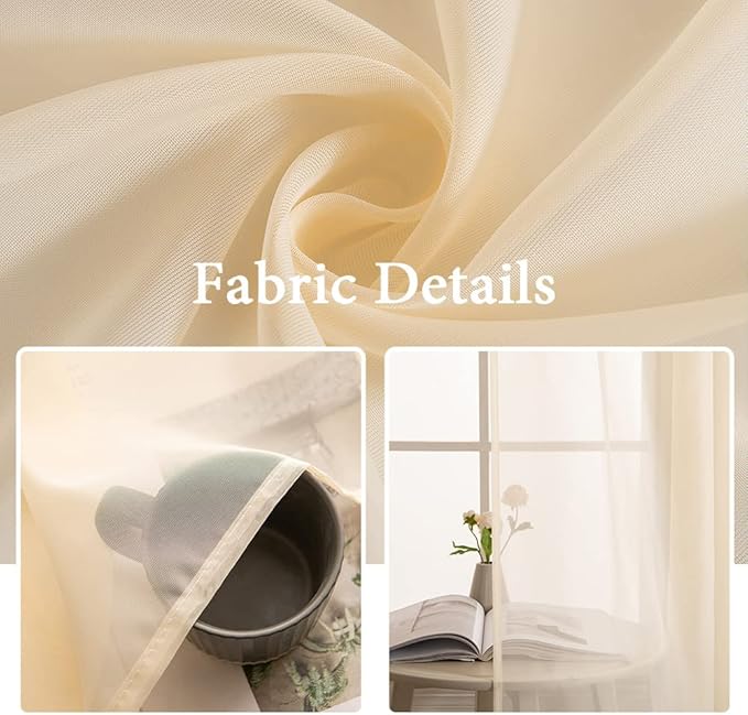 MIULEE 2 Panels Solid Color Sheer Window Curtains Elegant Window Voile Panels/Drapes/Treatment for Bedroom Living Room (54 X 63 Inches Cream Beige)