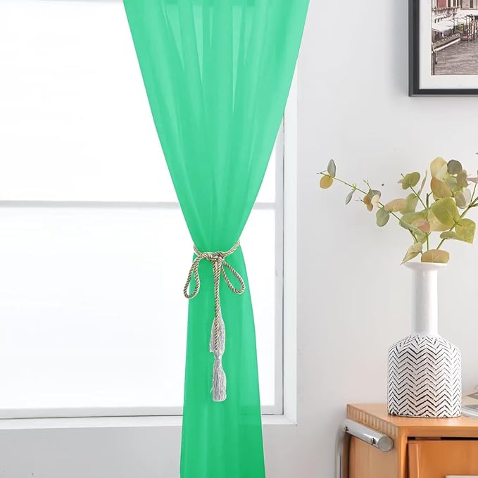 SpaceDresser Basic Rod Pocket Sheer Voile Window Curtain Panels Grass Green 1 Pair 2 Panels 52 Width 63 Inch Long for Kitchen Bedroom Children Living Room Yard（Grass Green, 52W x 63L）