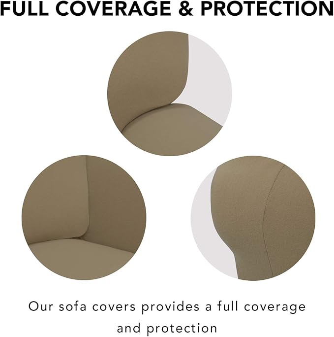 PureFit Super Stretch Sofa Slipcover – Spandex Non Slip Soft Couch Sofa Cover, Washable Furniture Protector with Non Skid Foam and Elastic Bottom for Kids, Pets （Sofa, Tan）