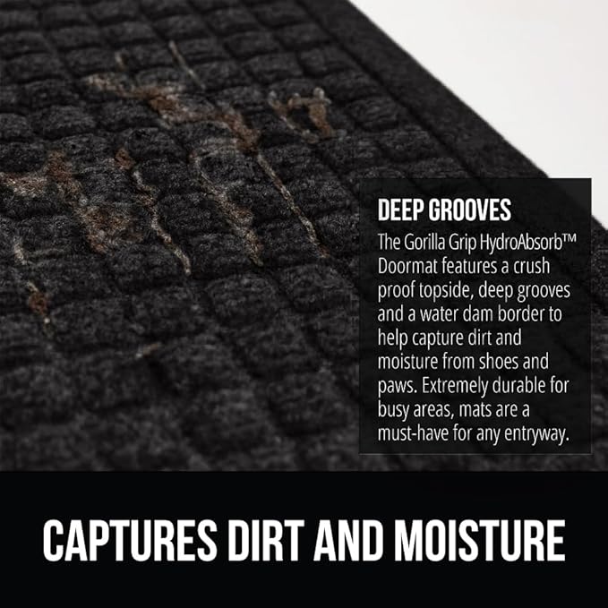 GORILLA GRIP® Ultra Absorbent Front Door Mat Outside Entrance, 35x23, Traps Dirt and Moisture, HydroABSORB Indoor Outdoor Doormat Holds Up to 5.7 Cups Water, Stain and Fade Resistant Welcome Mat Black
