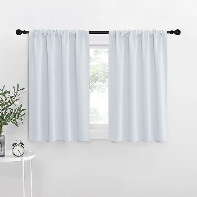 NICETOWN Greyish White Window Curtain Panels - Thermal Insulated Rod Pocket Room Darkening Curtain Sets for Bedroom (Platinum - Greyish White, 2 Panels, 42 in x 36 in (W x L))