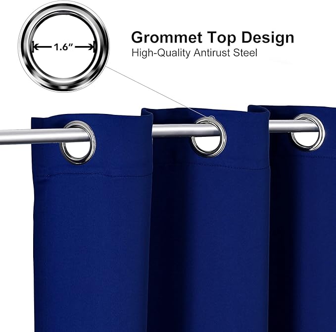 ChrisDowa Blackout Curtains 90 Inches Long 2 Panels Set for Living Room, Grommet Thermal Insulated Room Darkening Curtains for Bedroom (Royal Blue, 52 x 90 Inch)