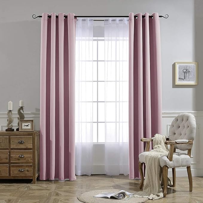 NICETOWN Blackout Pink Curtains for Girls Room - Thermal Insulated Solid Grommet Room Darkening Curtains/Panels/Drape for Bedroom (Lavender Pink=Baby Pink, 1 Pair, 52 by 84-Inch)