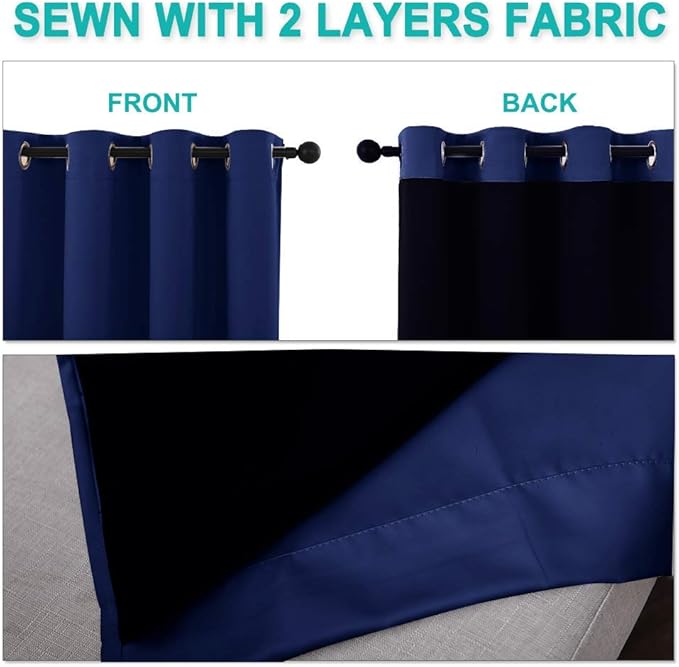 NICETOWN Full Shading Curtains 90" Long 2 Panels Set for Windows, Royal Blue, Pack of 2, 52" W, Super Heavy-Duty Black Lined Blackout Curtains for Bedroom, Privacy Assured Window Treatment