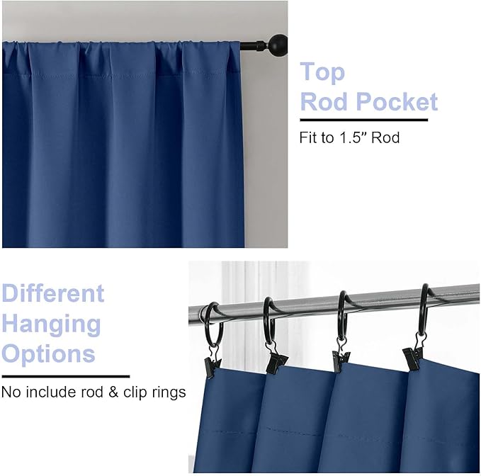 Simplebrand Ava Royal Blue Short 36 Inches Blackout Curtain 2 Panels Set, Half Window Rod Pocket Privacy Curtain Tiers for Kitchen, Curtains Blackout for Bathroom Shades, W40 x L36 Inch, Royal Blue