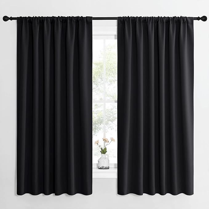 NICETOWN Halloween Black Blackout Curtain Blinds - Solid Thermal Insulated Window Treatment Blackout Drapes for Bedroom (2 Panels, 62 inches Wide by 63 inches Long)