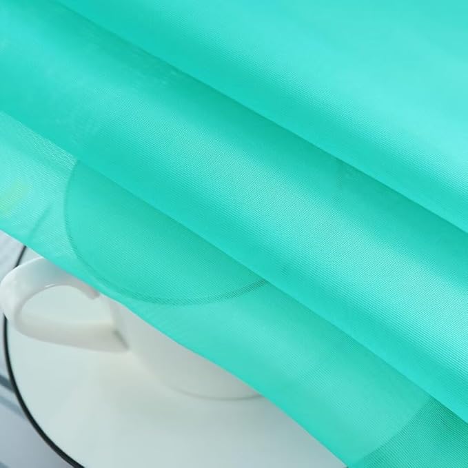 SpaceDresser Sheer Voile Window Treatment Rod Pocket Curtain Panels for Kitchen Bedroom Living Room Drapes Sunlight Filtering Privacy Semi Home Decor Assorted Colors Sizes (Turquoise, 52 W x 96 L)