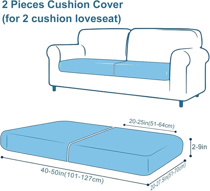 Smiry Printed Couch Cushion Covers, Stretch Soft Couch Covers for Sofa, Washable Non-Slip Sofa Slipcover Furniture Protector for Indoor and Outdoor (2 Pack, Black)