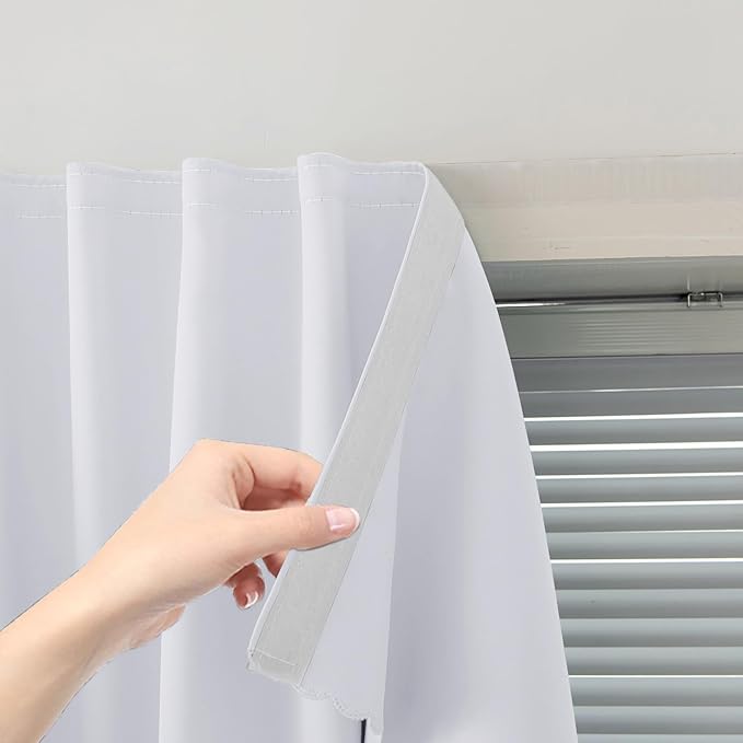 self Adhesive Curtains Portable Blackout Curtain Simple and Easy to Install Bedroom Window Thermal Lnsulated Kitchen Room Darkening Black Small Drapes, 35" W X 71" L, White, 1 Panel