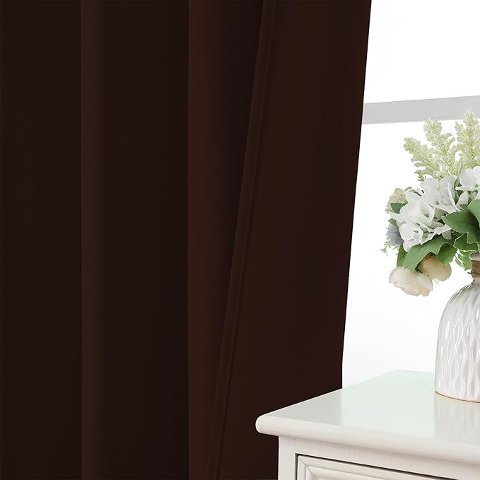 CUCRAF Blackout Curtains 54 inch Length 2 Panels Set, Rod Pocket Room Darkening Drapes for Bedroom Living Room, Insulated Thermal Light Blocking Window Curtain (W52 x L54 Inch, Chocolate)