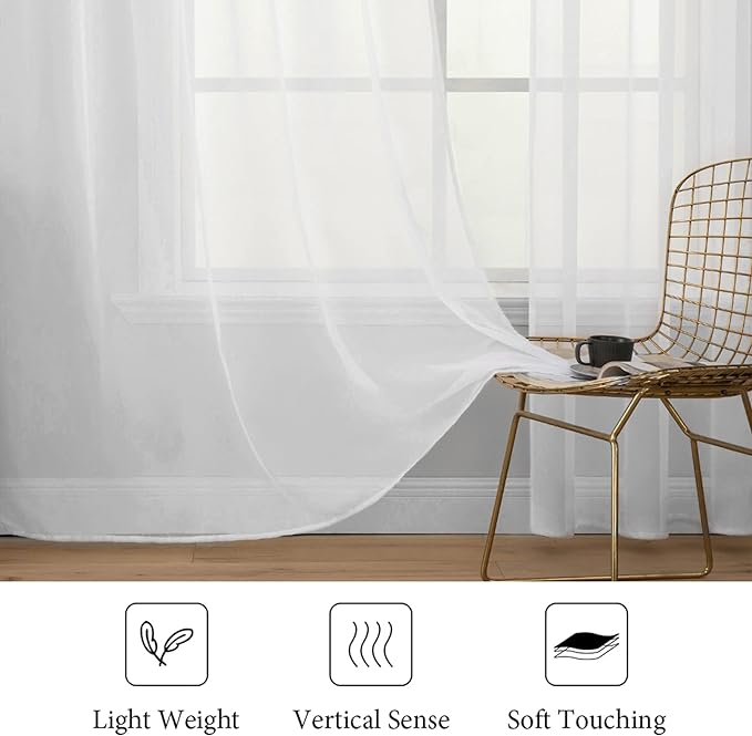 MIULEE 2 Panels Solid Color White Sheer Window Curtains Elegant Window Voile Panels/Drapes/Treatment for Bedroom Living Room (54 X 100 Inches White)