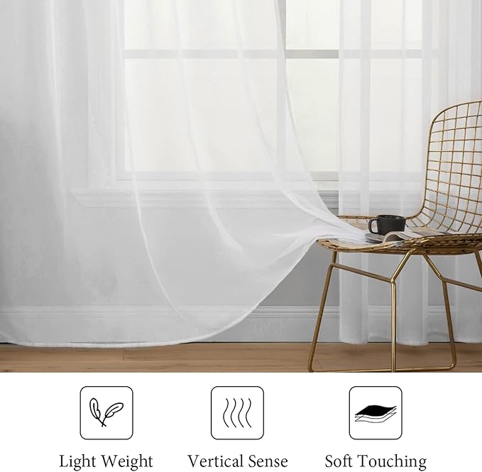 MIULEE 2 Panels Solid Color White Sheer Window Curtains Elegant Window Voile Panels/Drapes/Treatment for Bedroom Living Room (54 X 94 Inches White)