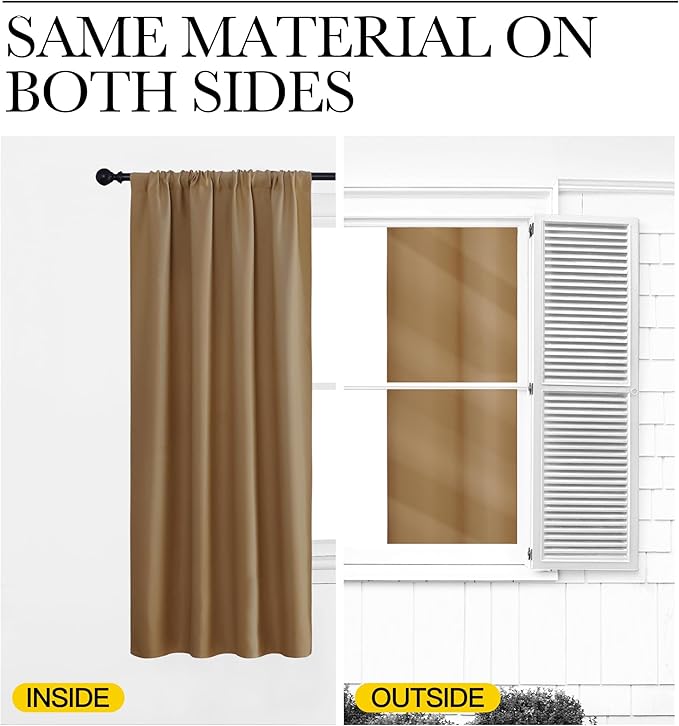 NICETOWN Window Curtains for Bedroom, Gold Brown, 2 Panels, W42 x L48 -Inch, Home Decoration Thermal Insulated Rod Pocket Blackout Blinds & Drapes for Small Windows