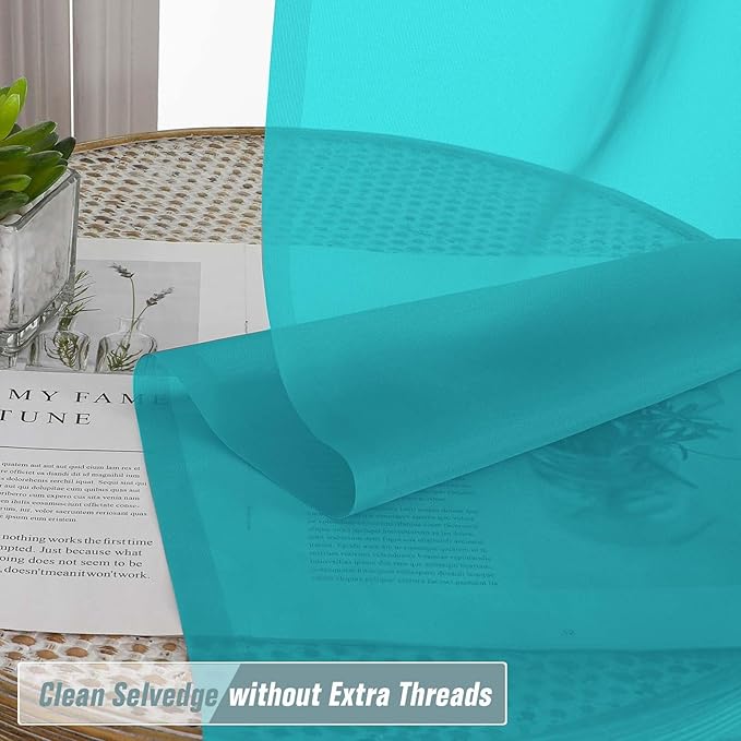 Valances for Windows 14 inch Length 2 Panels, Small Voile Sheer Curtains for Bathroom, Soft Fabric Lightweight Light Filtering Kitchen Curtains, Dual Rod Pocket, Turquoise, 2x42Wx14L Inches
