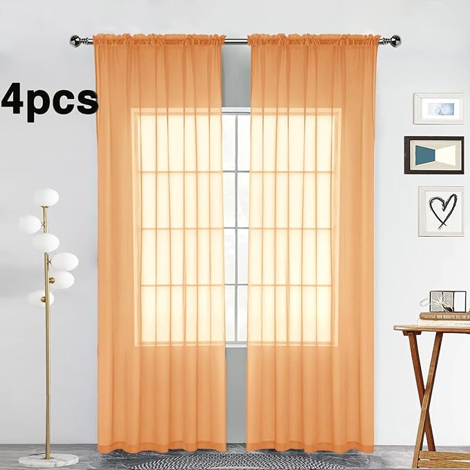 SpaceDresser Beige Sheer Curtains 4 Panels Rod Pocket Semi-Sheer Curtain 84 Inches Long Light Filtering Voile Window Drapes for Bedroom Living Room Kitchen, Each 52W x 84L