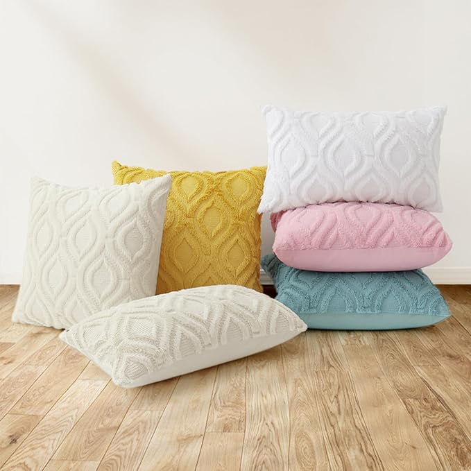 decorUhome Summer Throw Pillow Covers 22x22 Inch Set of 2, Soft Plush Faux Wool Aqua Solid Couch Pillow Covers, Accent Euro Sham Farmhouse Neutral Square Pillow Cases for Sofa Bed Living Room