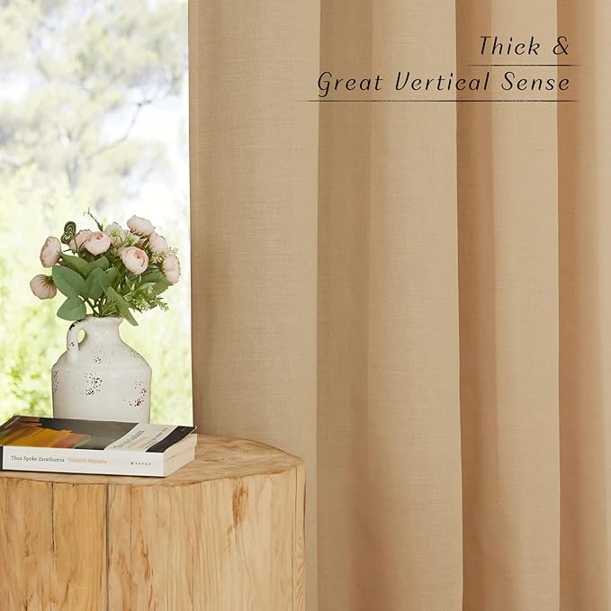 NICETOWN Rustic Linen 96 inch Long Curtains for Living Room, Grommet Privacy Added Thick Linen Weave with Light Filter Window Curtains & Drapes for Bedroom, Burlap, W42 x L96, 2 Panels