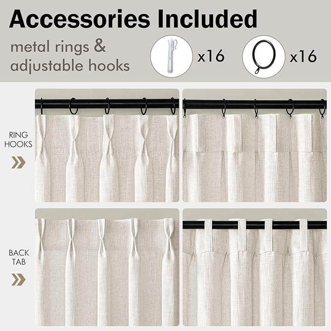 MIULEE Pinch Pleated Thick Linen Curtains 84 Inches Long 2 Panels for Living Room Bedroom, Linen Textured Memory Trained Drapes Pleat Back Tab Light Filtering Natural Window Curtains with Hooks&Rings