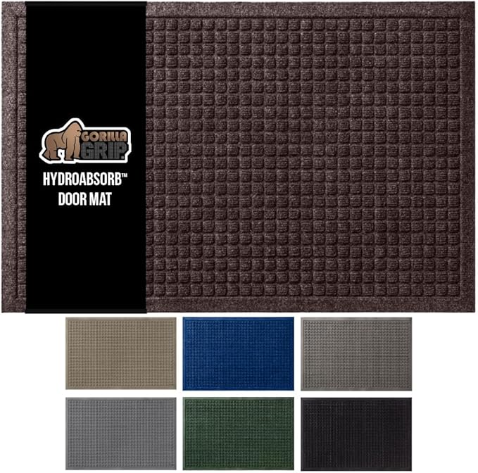 GORILLA GRIP® Ultra Absorbent Front Door Mat Outside Entrance 35x23, Traps Dirt and Moisture, HydroABSORB Indoor Outdoor Doormat Holds Up to 5.7 Cups Water, Stain and Fade Resistant Welcome Mat Coffee
