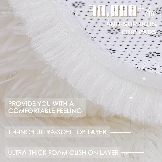 OLANLY 2x7 Machine Washable Runner Rugs for Hallway, Soft Fluffy Shaggy Bedside Rugs for Bedroom, Living Room, Indoor Floor Carpet for Kids Girls and Boys, Nursery Rooms, Home Decor Aesthetic, Ivory
