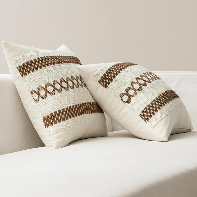 MIULEE Set of 2 Coco Brown Boho Decorative Pillow Covers 20x20 Inch Farmhouse Rustic Couch Throw Pillows Modern Spring Cotton Cushion Covers Retro Cute Macrame Woven Home Decor for Bed Sofa Chair