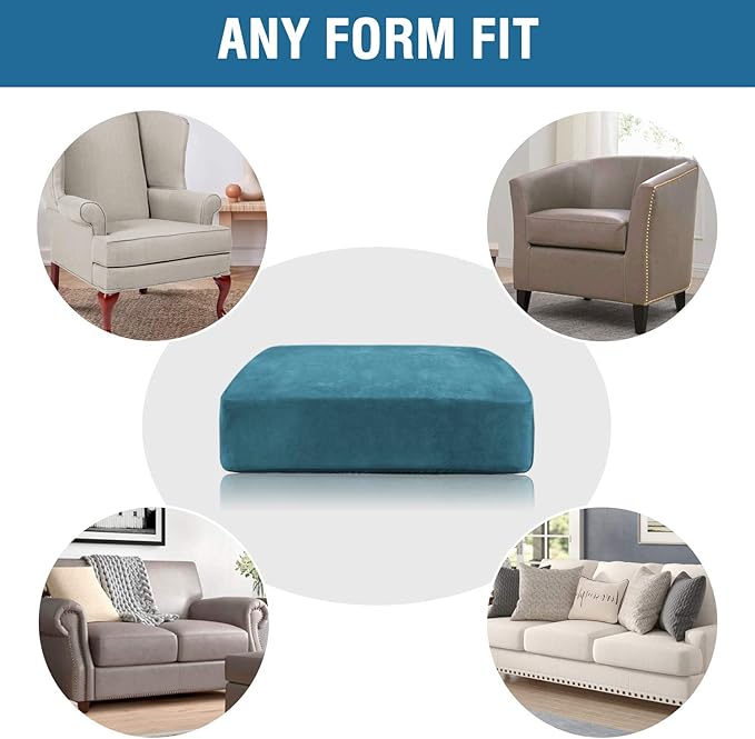 H.VERSAILTEX Velvet Stretch Couch Cushion Cover Plush Cushion Slipcover for Chair Loveseat Sofa Cushion Furniture Protector Seat Cushion Sofa Cover (3 Piece Sofa Cushion Covers, Peacock Blue)