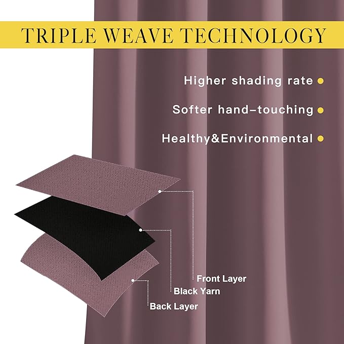 NICETOWN Dry Rose Curtain Panels - Home Decoration Thermal Insulated Solid Grommet Blackout Curtains/Drapes for Hall/Sliding Door (80" Wide by 108" Long, Dry Rose, Set of 2)